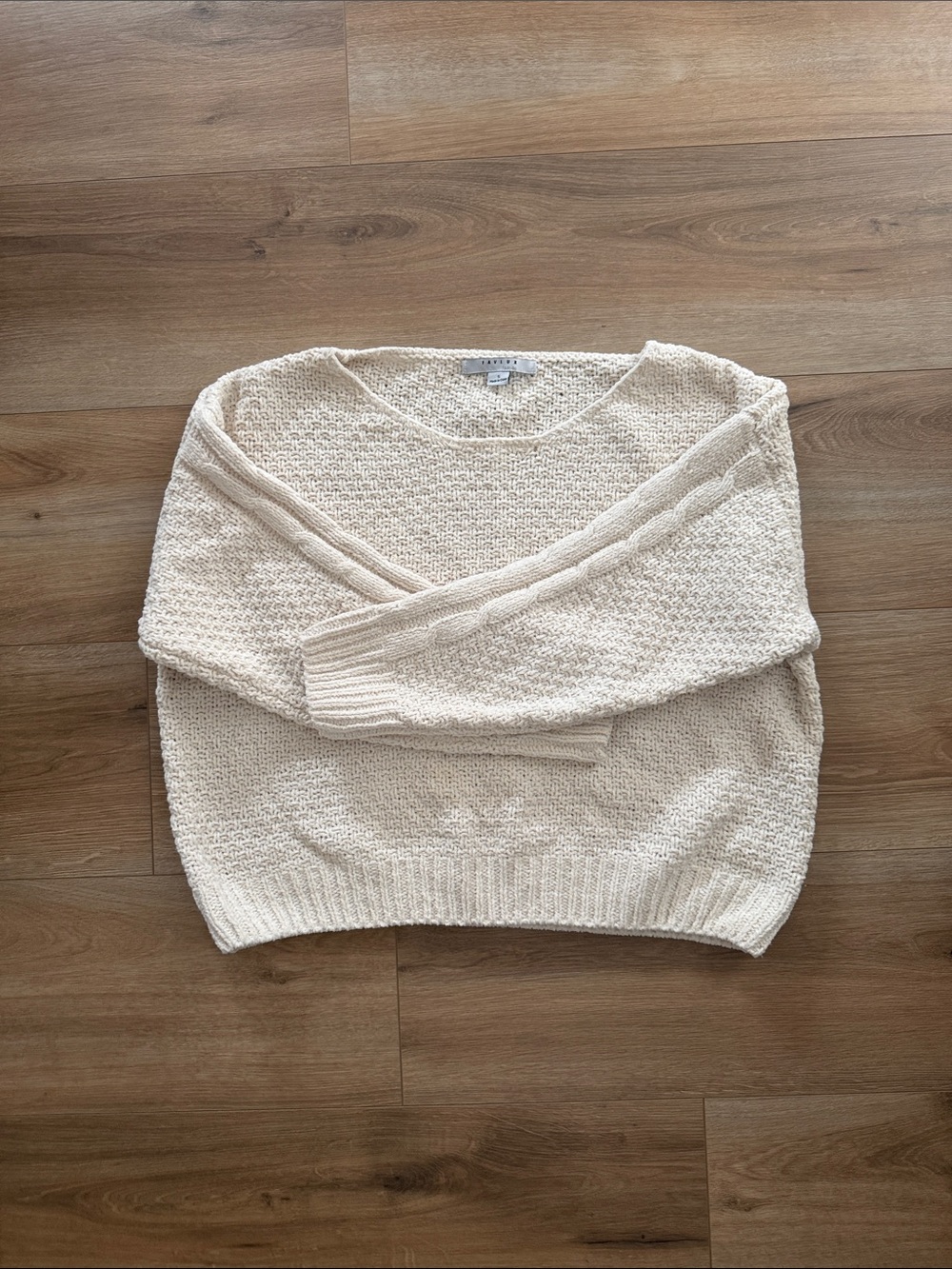 FAVLUX Cream Scoop Neck Knit Sweater